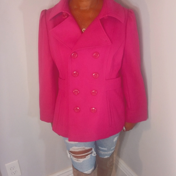 SOLD****Hot Pink Pea Coat Like New Size XL - Picture 1 of 5